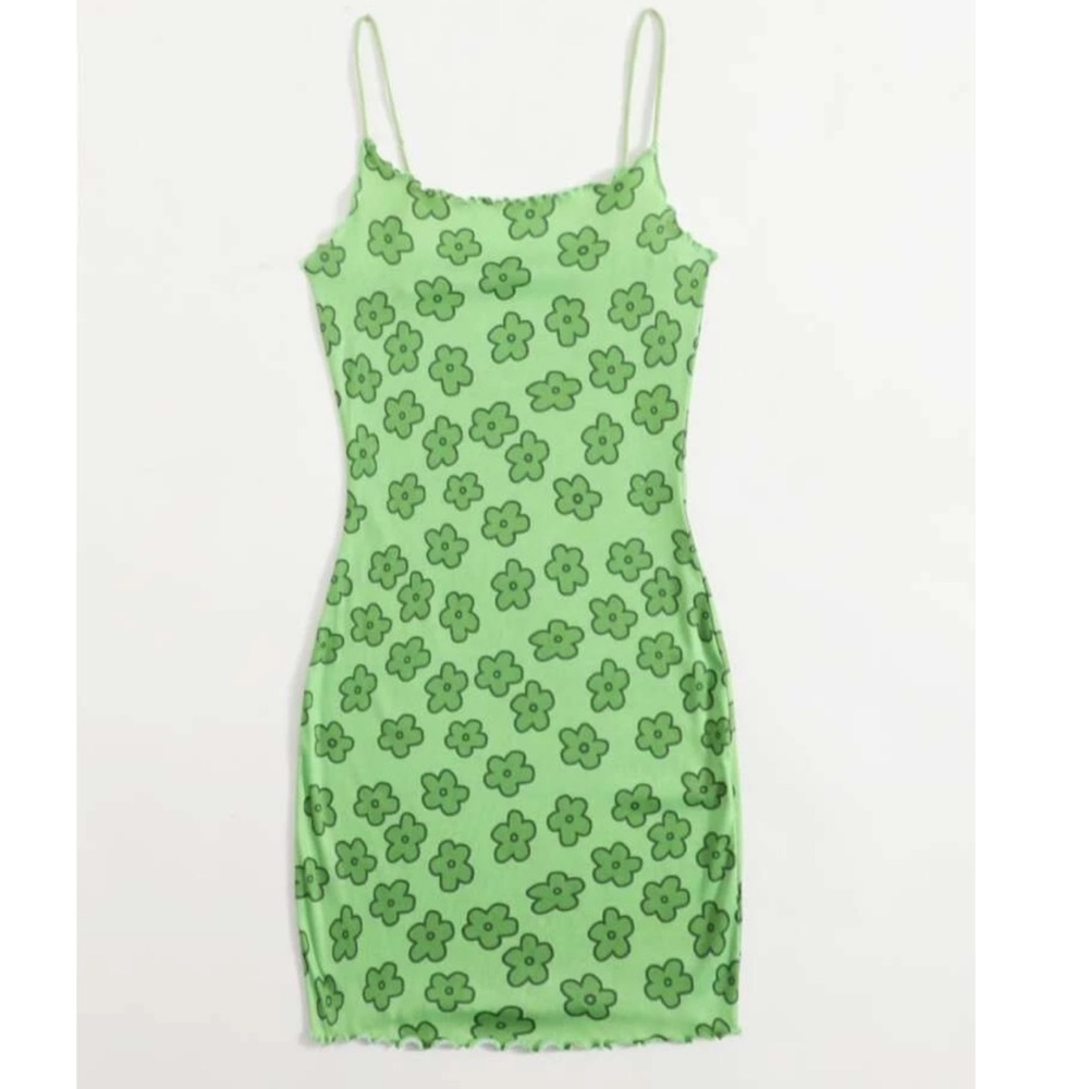 Green floral shein retro mini dress